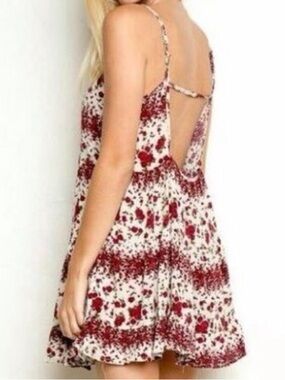 Brandy Melville Jada Dress - Burgundy & Cream Floral Babydoll Dress Size Small